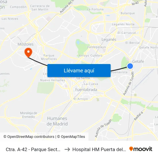 Ctra. A-42 - Parque Sector III to Hospital HM Puerta del Sur map