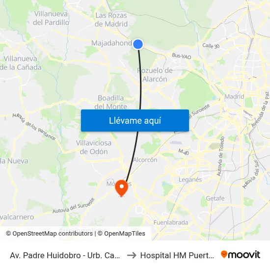 Av. Padre Huidobro - Urb. Casaquemada to Hospital HM Puerta del Sur map