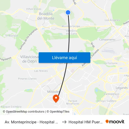 Av. Montepríncipe - Hospital Montepríncipe to Hospital HM Puerta del Sur map