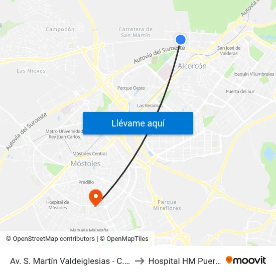 Av. S. Martín Valdeiglesias - C. C. Tres Aguas to Hospital HM Puerta del Sur map