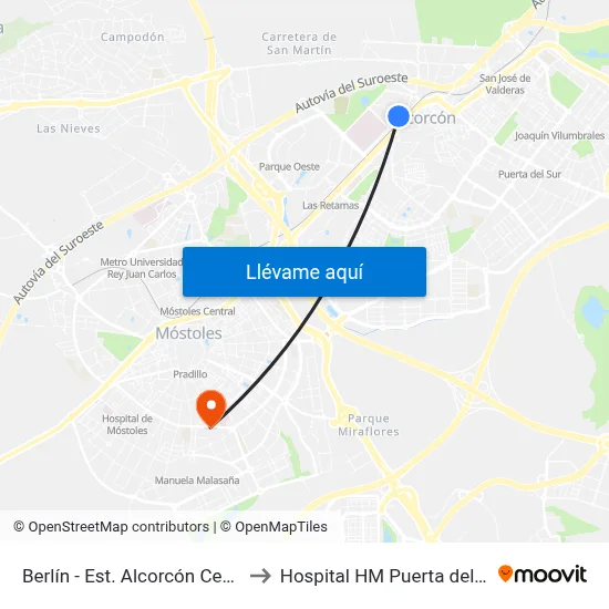 Berlín - Est. Alcorcón Central to Hospital HM Puerta del Sur map