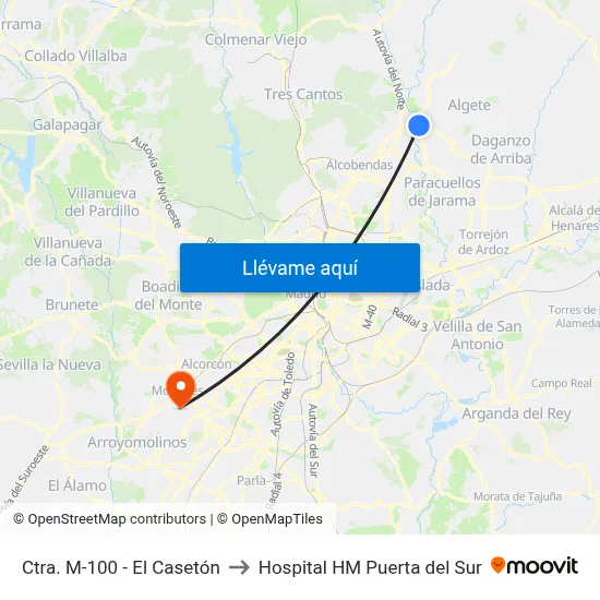 Ctra. M-100 - El Casetón to Hospital HM Puerta del Sur map