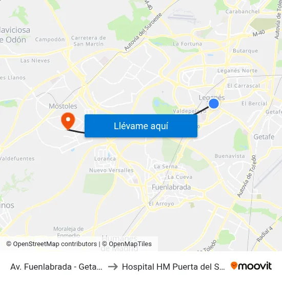 Av. Fuenlabrada - Getafe to Hospital HM Puerta del Sur map