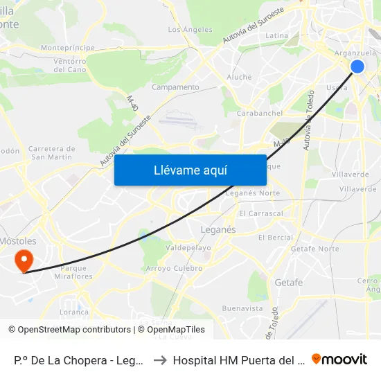 P.º De La Chopera - Legazpi to Hospital HM Puerta del Sur map