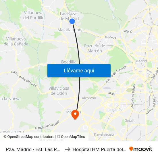 Pza. Madrid - Est. Las Rozas to Hospital HM Puerta del Sur map