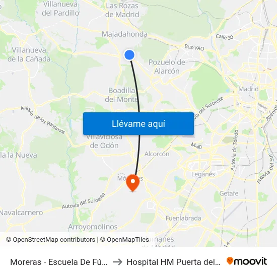 Moreras - Escuela De Fútbol to Hospital HM Puerta del Sur map