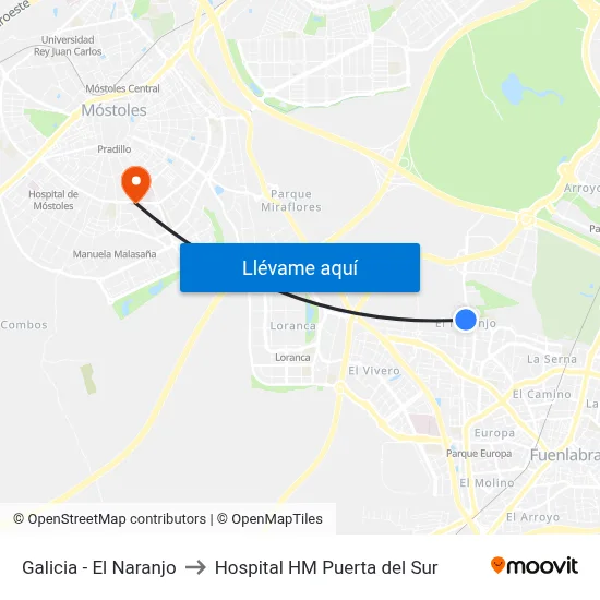 Galicia - El Naranjo to Hospital HM Puerta del Sur map
