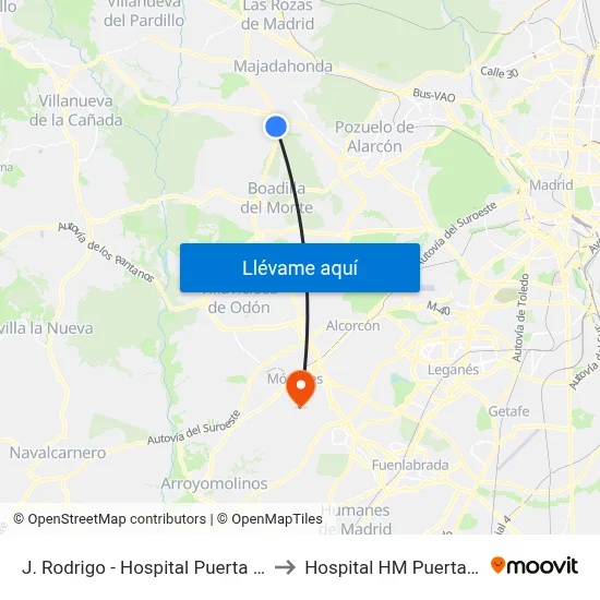 J. Rodrigo - Hospital Puerta De Hierro to Hospital HM Puerta del Sur map