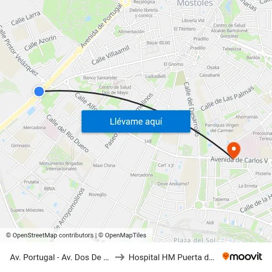 Av. Portugal - Av. Dos De Mayo to Hospital HM Puerta del Sur map