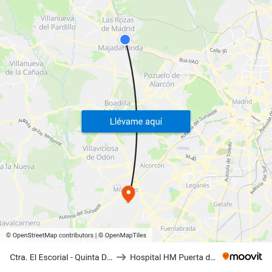 Ctra. El Escorial - Quinta Del Sol to Hospital HM Puerta del Sur map