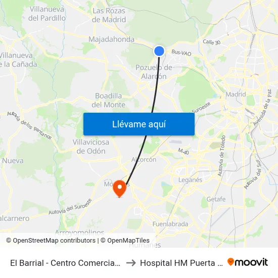 El Barrial - Centro Comercial Pozuelo to Hospital HM Puerta del Sur map