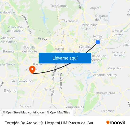 Torrejón De Ardoz to Hospital HM Puerta del Sur map