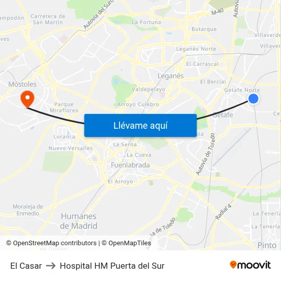 El Casar to Hospital HM Puerta del Sur map