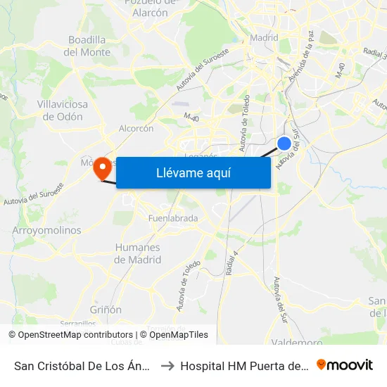 San Cristóbal De Los Ángeles to Hospital HM Puerta del Sur map