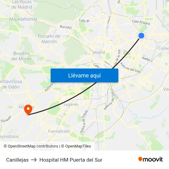 Canillejas to Hospital HM Puerta del Sur map