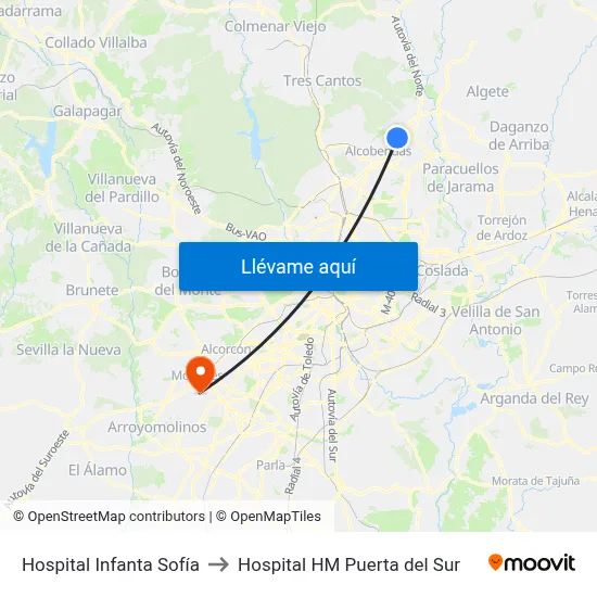 Hospital Infanta Sofía to Hospital HM Puerta del Sur map