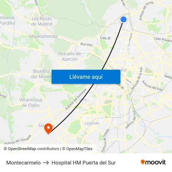Montecarmelo to Hospital HM Puerta del Sur map