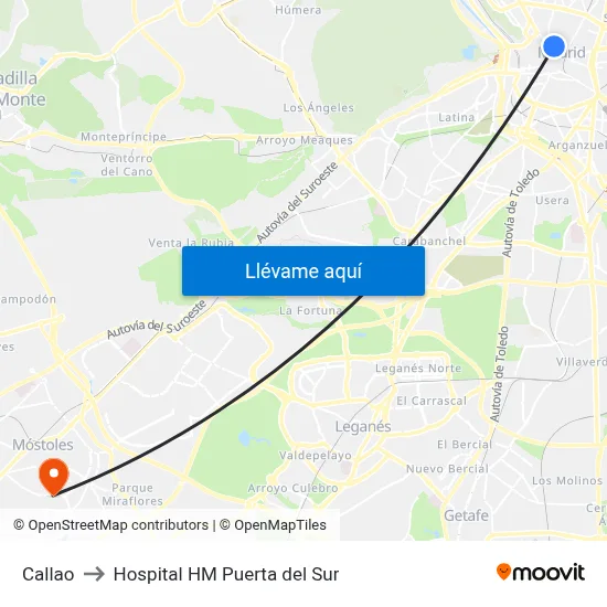 Callao to Hospital HM Puerta del Sur map