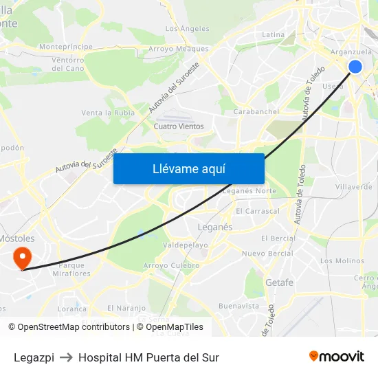 Legazpi to Hospital HM Puerta del Sur map