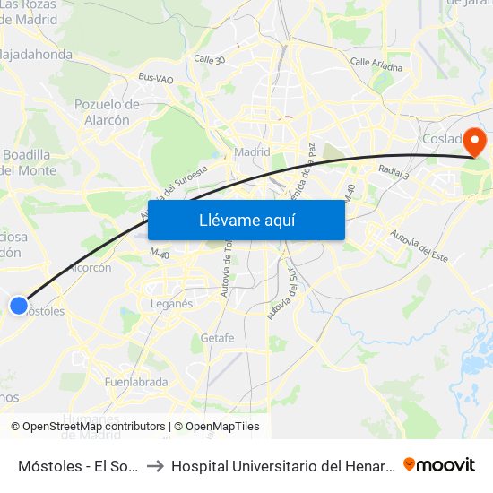 Móstoles - El Soto to Hospital Universitario del Henares map