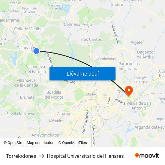 Torrelodones to Hospital Universitario del Henares map