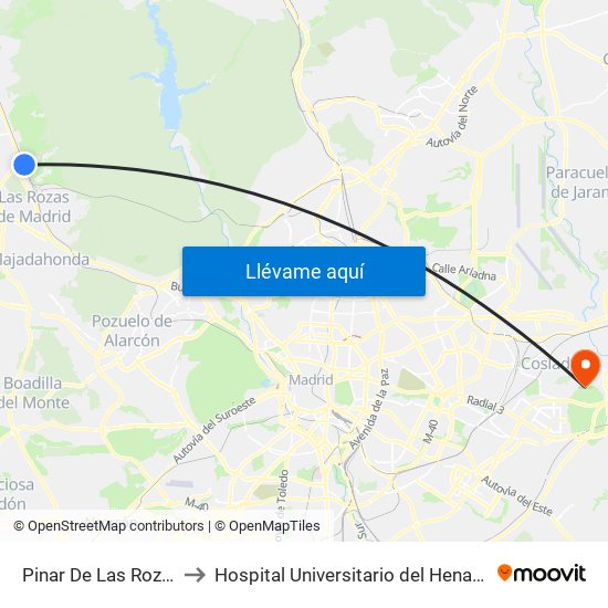 Pinar De Las Rozas to Hospital Universitario del Henares map
