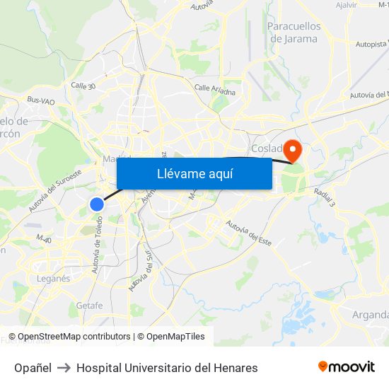 Opañel to Hospital Universitario del Henares map