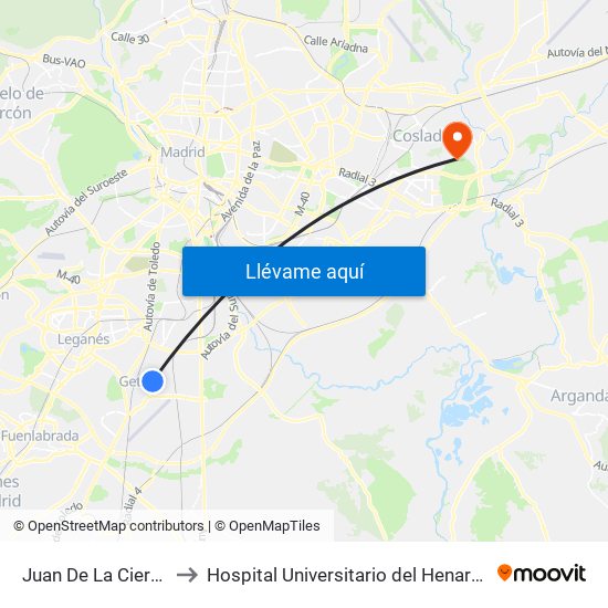 Juan De La Cierva to Hospital Universitario del Henares map