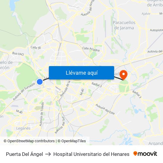 Puerta Del Ángel to Hospital Universitario del Henares map