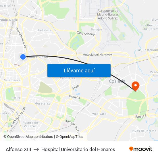 Alfonso XIII to Hospital Universitario del Henares map