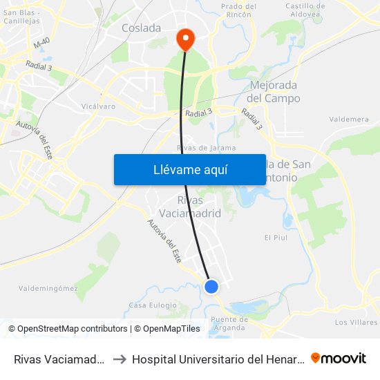 Rivas Vaciamadrid to Hospital Universitario del Henares map