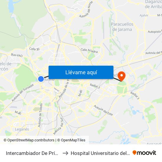 Intercambiador De Príncipe Pío to Hospital Universitario del Henares map