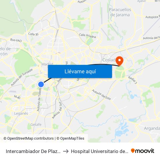 Intercambiador De Plaza Elíptica to Hospital Universitario del Henares map