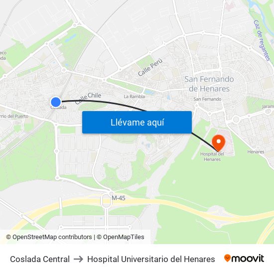 Coslada Central to Hospital Universitario del Henares map