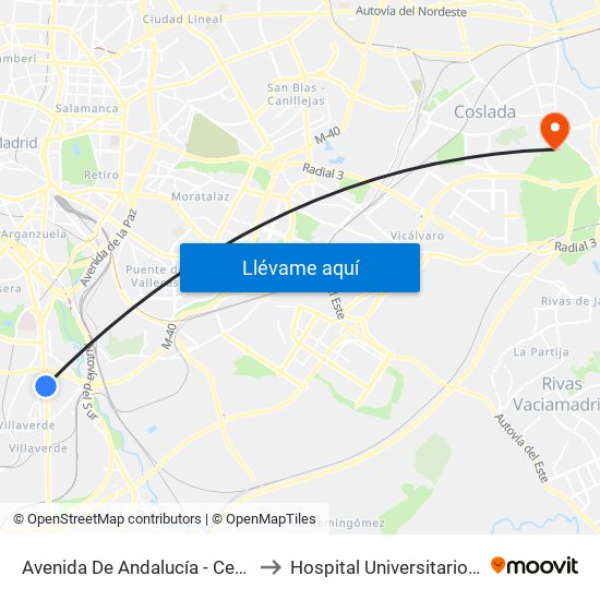 Avenida De Andalucía - Centro Comercial to Hospital Universitario del Henares map