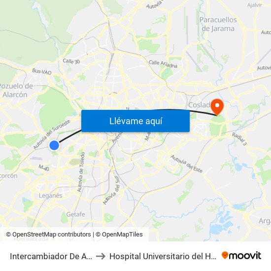 Intercambiador De Aluche to Hospital Universitario del Henares map