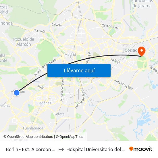 Berlín - Est. Alcorcón Central to Hospital Universitario del Henares map