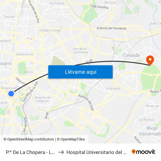 P.º De La Chopera - Legazpi to Hospital Universitario del Henares map
