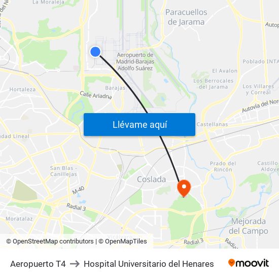 Aeropuerto T4 to Hospital Universitario del Henares map