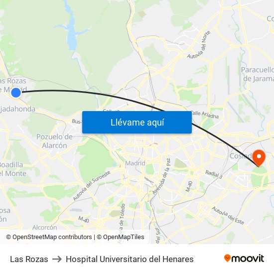 Las Rozas to Hospital Universitario del Henares map