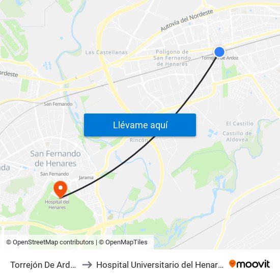 Torrejón De Ardoz to Hospital Universitario del Henares map