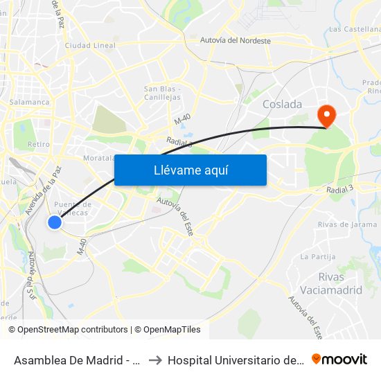 Asamblea De Madrid - Entrevías to Hospital Universitario del Henares map