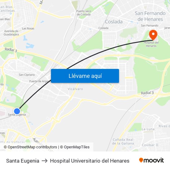 Santa Eugenia to Hospital Universitario del Henares map