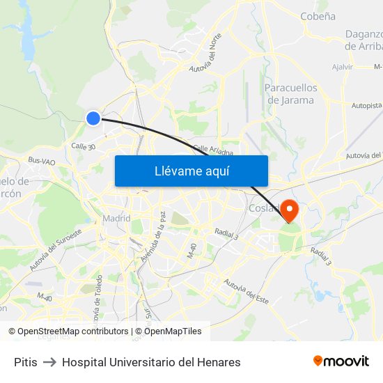Pitis to Hospital Universitario del Henares map