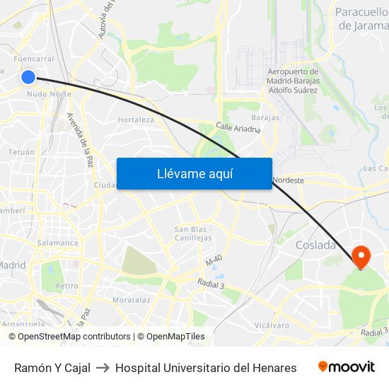 Ramón Y Cajal to Hospital Universitario del Henares map