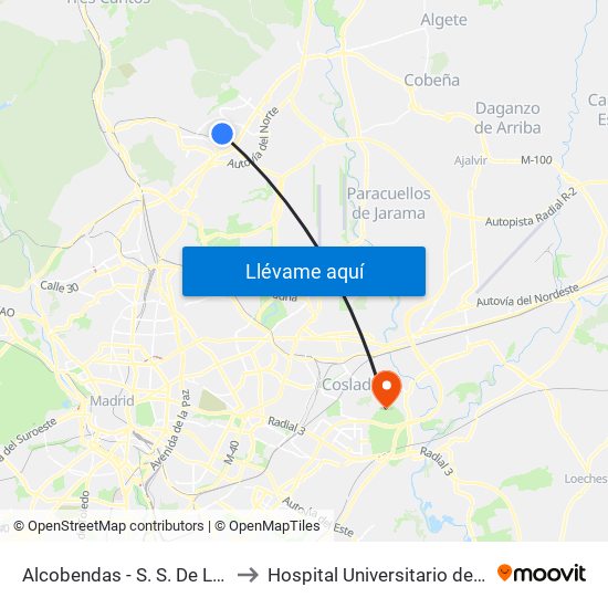 Alcobendas - S. S. De Los Reyes to Hospital Universitario del Henares map