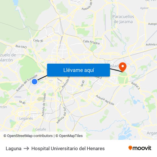 Laguna to Hospital Universitario del Henares map