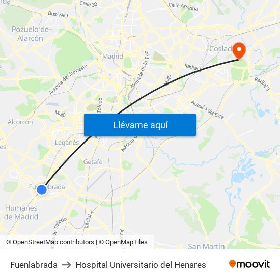 Fuenlabrada to Hospital Universitario del Henares map