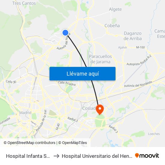 Hospital Infanta Sofía to Hospital Universitario del Henares map