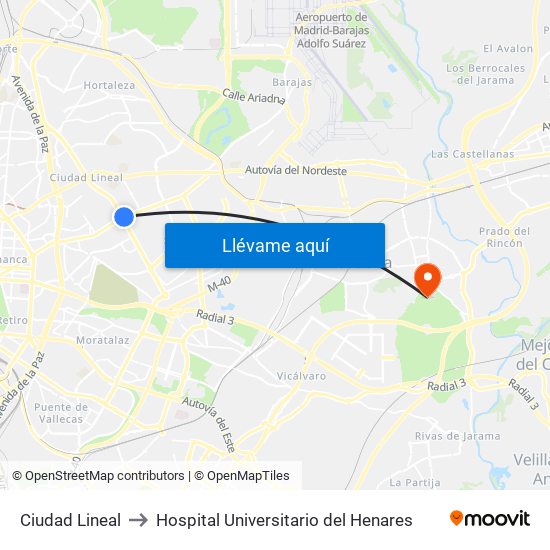 Ciudad Lineal to Hospital Universitario del Henares map